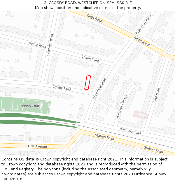 3, CROSBY ROAD, WESTCLIFF-ON-SEA, SS0 8LF: Location map and indicative extent of plot