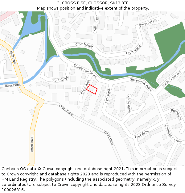 3, CROSS RISE, GLOSSOP, SK13 8TE: Location map and indicative extent of plot