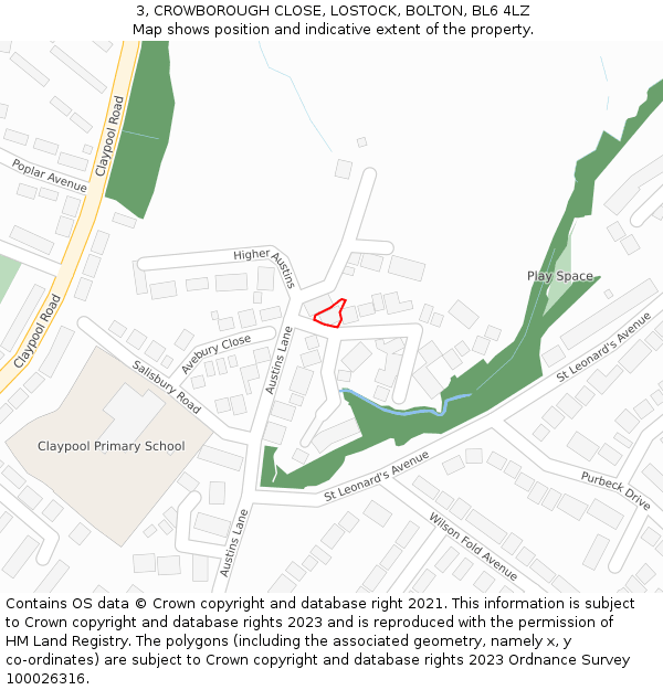 3, CROWBOROUGH CLOSE, LOSTOCK, BOLTON, BL6 4LZ: Location map and indicative extent of plot
