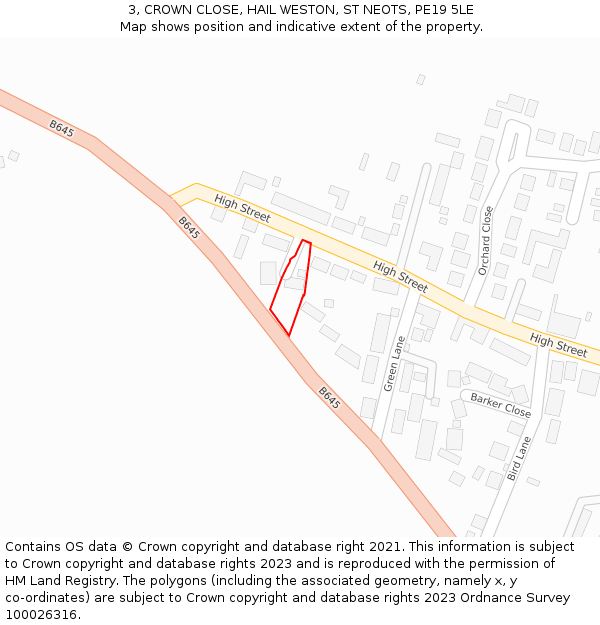3, CROWN CLOSE, HAIL WESTON, ST NEOTS, PE19 5LE: Location map and indicative extent of plot