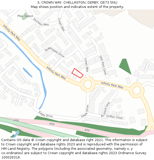 3, CROWN WAY, CHELLASTON, DERBY, DE73 5NU: Location map and indicative extent of plot