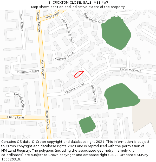 3, CROXTON CLOSE, SALE, M33 4WF: Location map and indicative extent of plot
