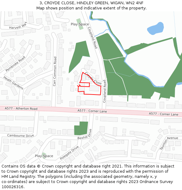 3, CROYDE CLOSE, HINDLEY GREEN, WIGAN, WN2 4NF: Location map and indicative extent of plot