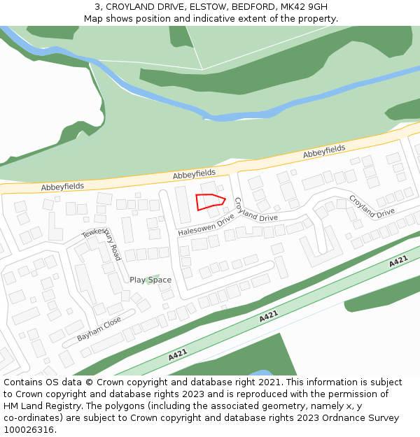 3, CROYLAND DRIVE, ELSTOW, BEDFORD, MK42 9GH: Location map and indicative extent of plot
