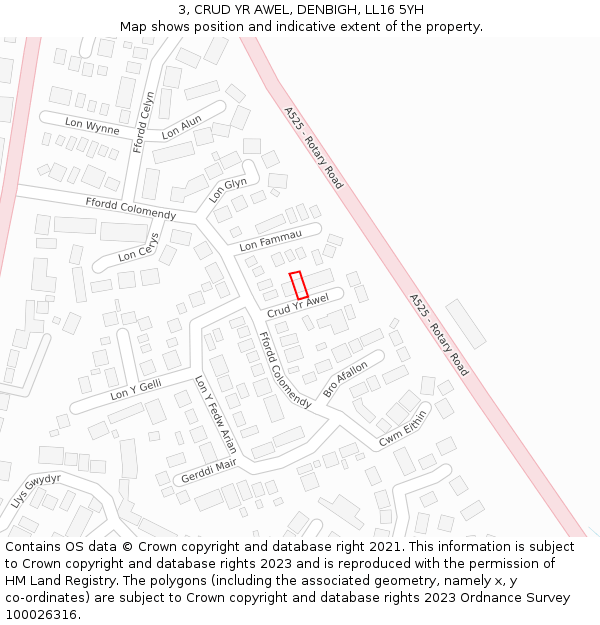 3, CRUD YR AWEL, DENBIGH, LL16 5YH: Location map and indicative extent of plot