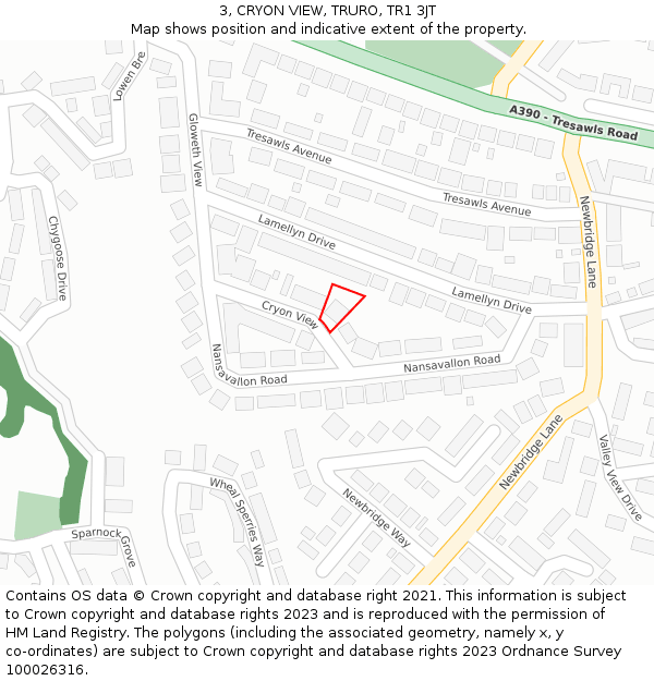 3, CRYON VIEW, TRURO, TR1 3JT: Location map and indicative extent of plot