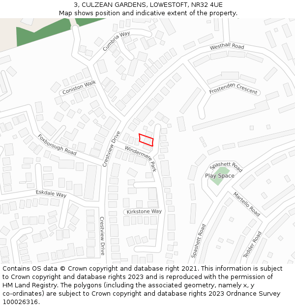 3, CULZEAN GARDENS, LOWESTOFT, NR32 4UE: Location map and indicative extent of plot