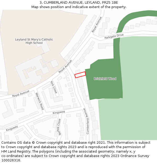 3, CUMBERLAND AVENUE, LEYLAND, PR25 1BE: Location map and indicative extent of plot