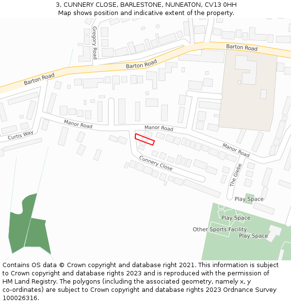 3, CUNNERY CLOSE, BARLESTONE, NUNEATON, CV13 0HH: Location map and indicative extent of plot