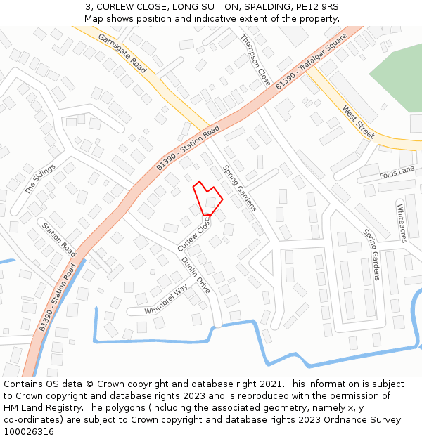 3, CURLEW CLOSE, LONG SUTTON, SPALDING, PE12 9RS: Location map and indicative extent of plot