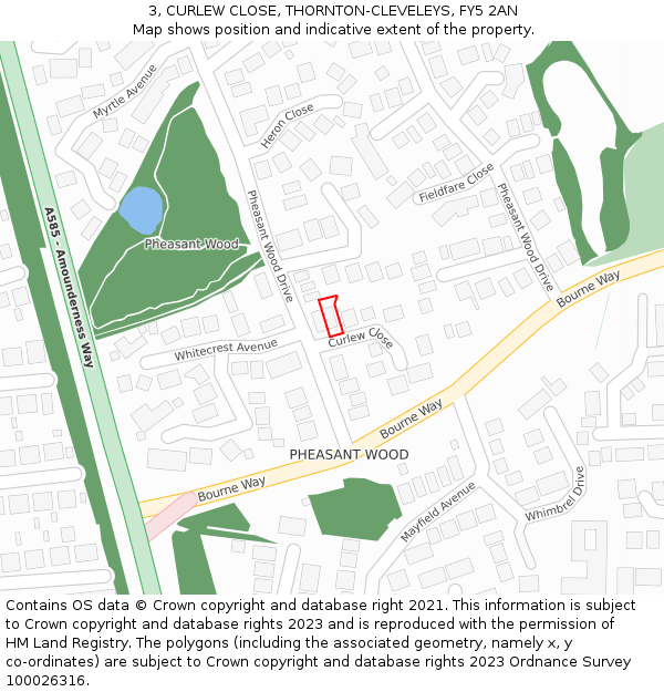 3, CURLEW CLOSE, THORNTON-CLEVELEYS, FY5 2AN: Location map and indicative extent of plot