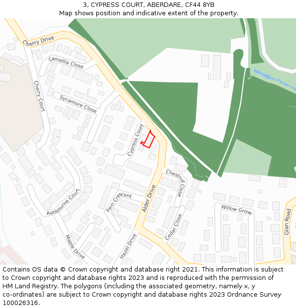 3, CYPRESS COURT, ABERDARE, CF44 8YB: Location map and indicative extent of plot