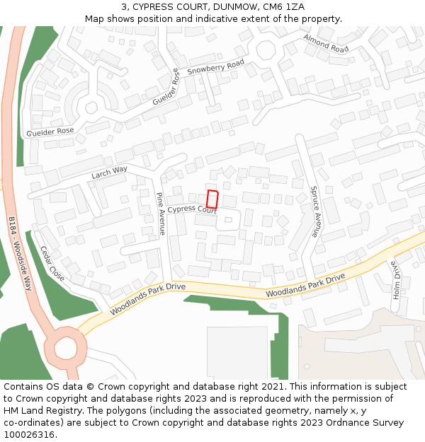 3, CYPRESS COURT, DUNMOW, CM6 1ZA: Location map and indicative extent of plot