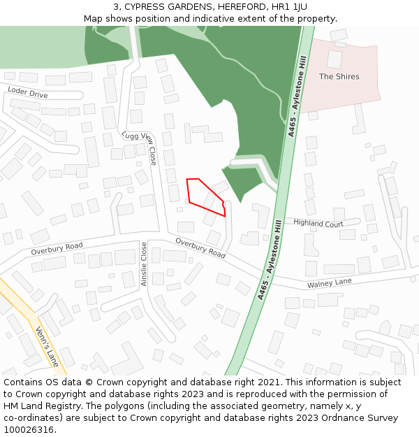 3, CYPRESS GARDENS, HEREFORD, HR1 1JU: Location map and indicative extent of plot