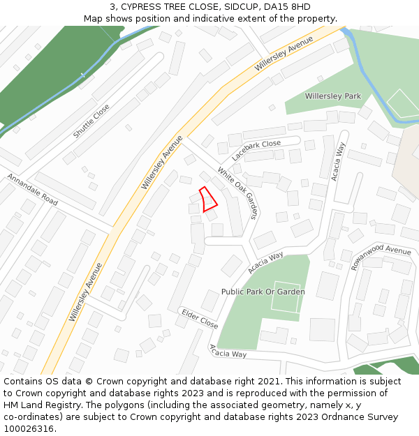 3, CYPRESS TREE CLOSE, SIDCUP, DA15 8HD: Location map and indicative extent of plot