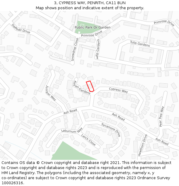 3, CYPRESS WAY, PENRITH, CA11 8UN: Location map and indicative extent of plot