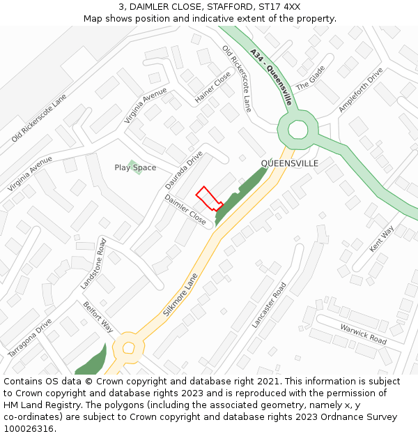3, DAIMLER CLOSE, STAFFORD, ST17 4XX: Location map and indicative extent of plot