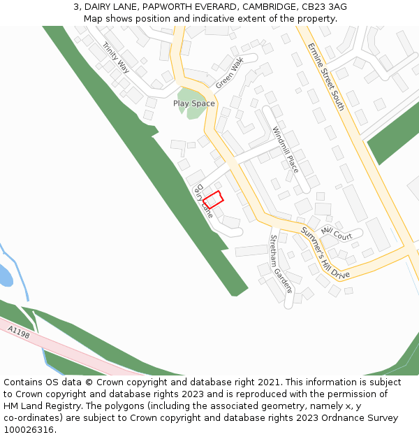 3, DAIRY LANE, PAPWORTH EVERARD, CAMBRIDGE, CB23 3AG: Location map and indicative extent of plot