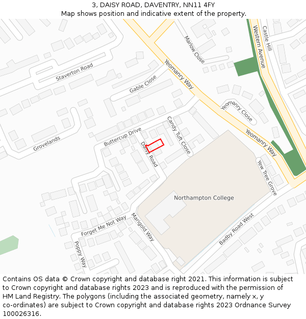 3, DAISY ROAD, DAVENTRY, NN11 4FY: Location map and indicative extent of plot