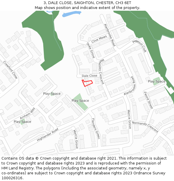 3, DALE CLOSE, SAIGHTON, CHESTER, CH3 6ET: Location map and indicative extent of plot