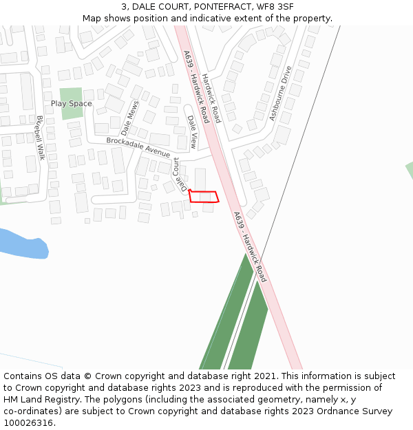 3, DALE COURT, PONTEFRACT, WF8 3SF: Location map and indicative extent of plot