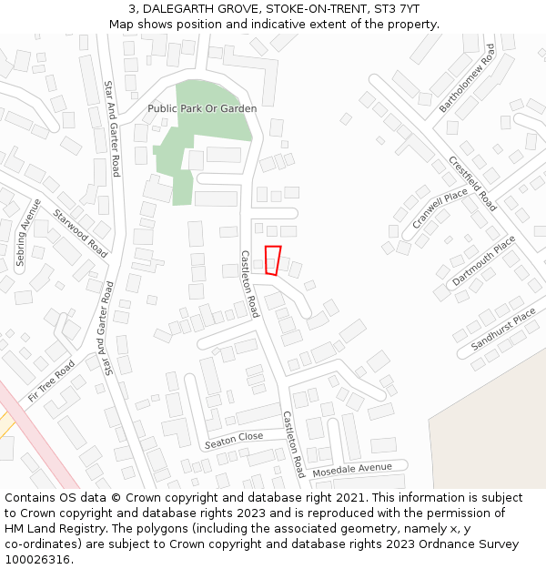 3, DALEGARTH GROVE, STOKE-ON-TRENT, ST3 7YT: Location map and indicative extent of plot