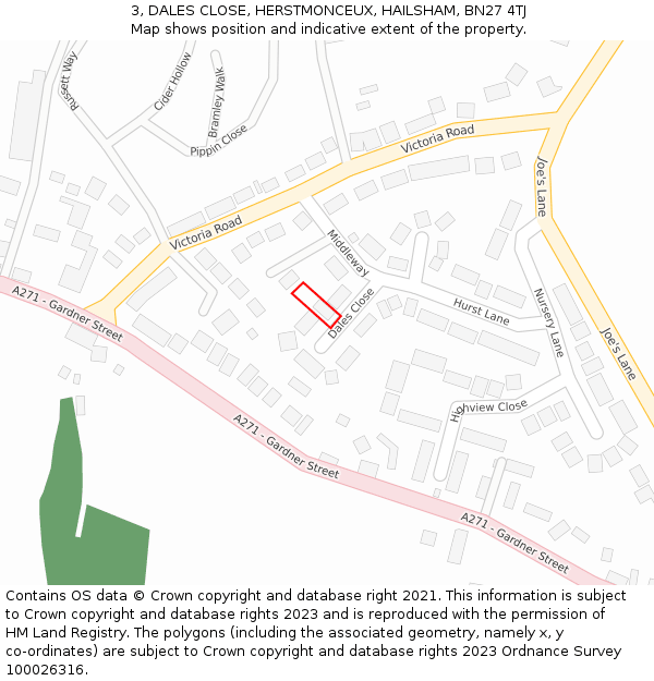 3, DALES CLOSE, HERSTMONCEUX, HAILSHAM, BN27 4TJ: Location map and indicative extent of plot