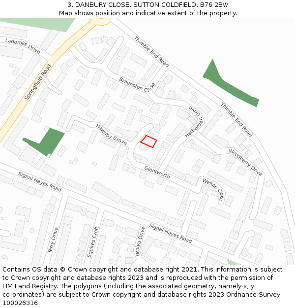 3, DANBURY CLOSE, SUTTON COLDFIELD, B76 2BW: Location map and indicative extent of plot