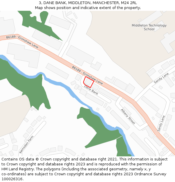 3, DANE BANK, MIDDLETON, MANCHESTER, M24 2RL: Location map and indicative extent of plot