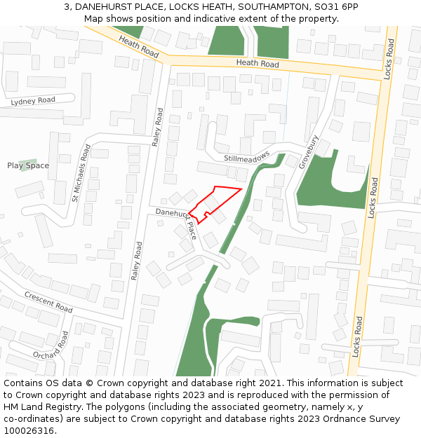 3, DANEHURST PLACE, LOCKS HEATH, SOUTHAMPTON, SO31 6PP: Location map and indicative extent of plot