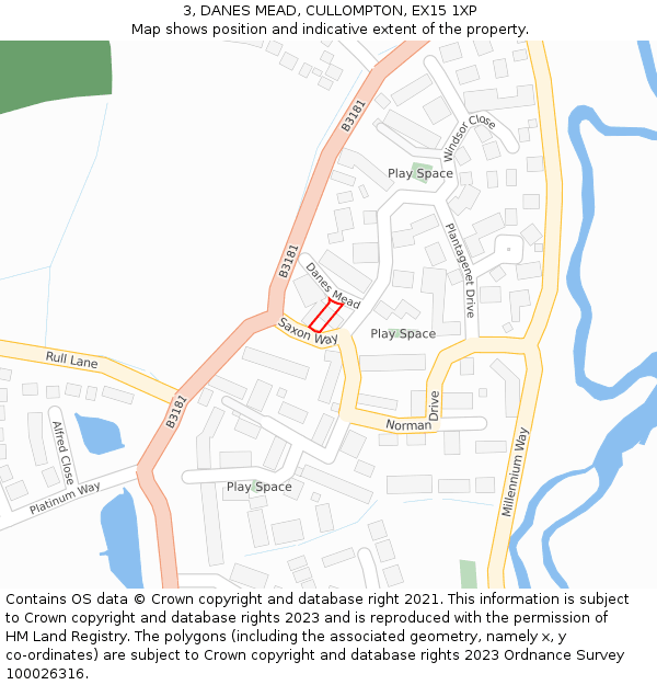 3, DANES MEAD, CULLOMPTON, EX15 1XP: Location map and indicative extent of plot