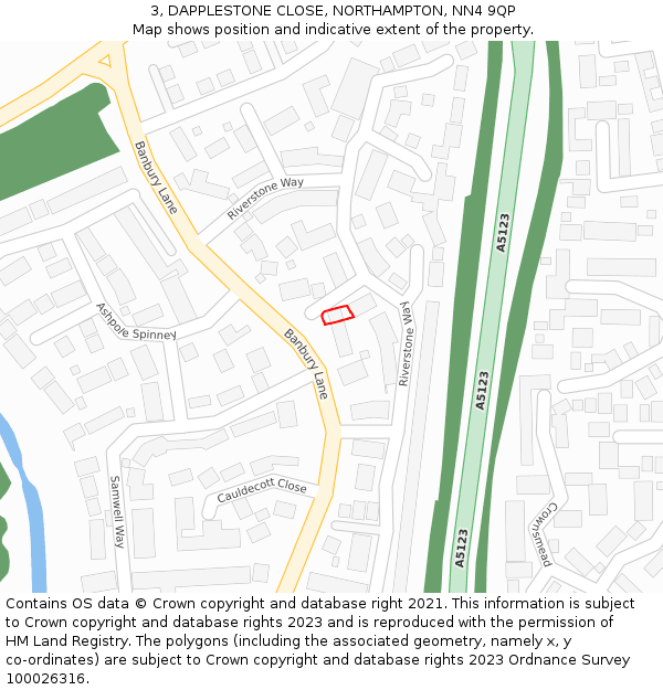 3, DAPPLESTONE CLOSE, NORTHAMPTON, NN4 9QP: Location map and indicative extent of plot