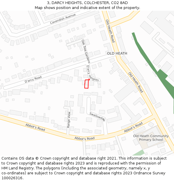 3, DARCY HEIGHTS, COLCHESTER, CO2 8AD: Location map and indicative extent of plot