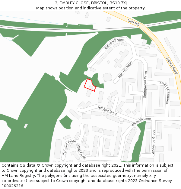 3, DARLEY CLOSE, BRISTOL, BS10 7XJ: Location map and indicative extent of plot