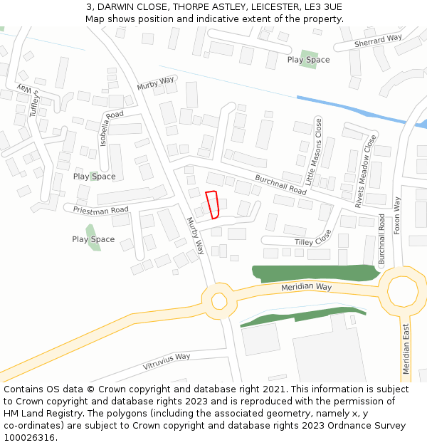 3, DARWIN CLOSE, THORPE ASTLEY, LEICESTER, LE3 3UE: Location map and indicative extent of plot
