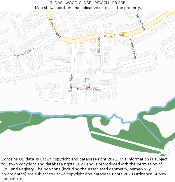 3, DASHWOOD CLOSE, IPSWICH, IP8 3SR: Location map and indicative extent of plot