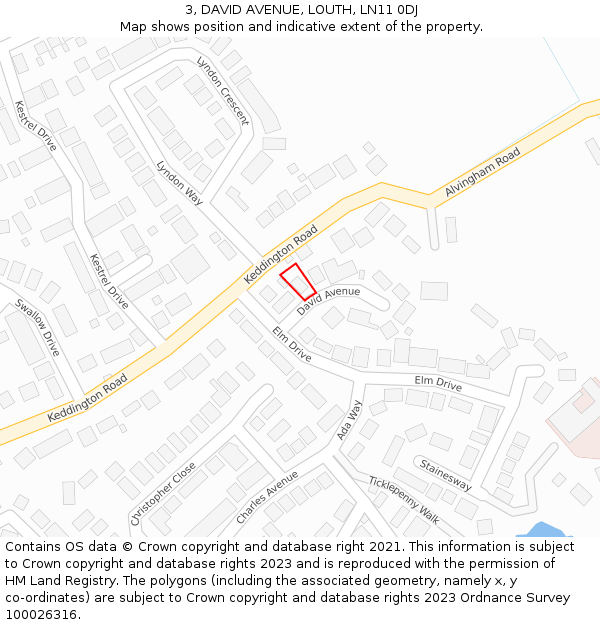 3, DAVID AVENUE, LOUTH, LN11 0DJ: Location map and indicative extent of plot