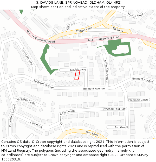 3, DAVIDS LANE, SPRINGHEAD, OLDHAM, OL4 4RZ: Location map and indicative extent of plot