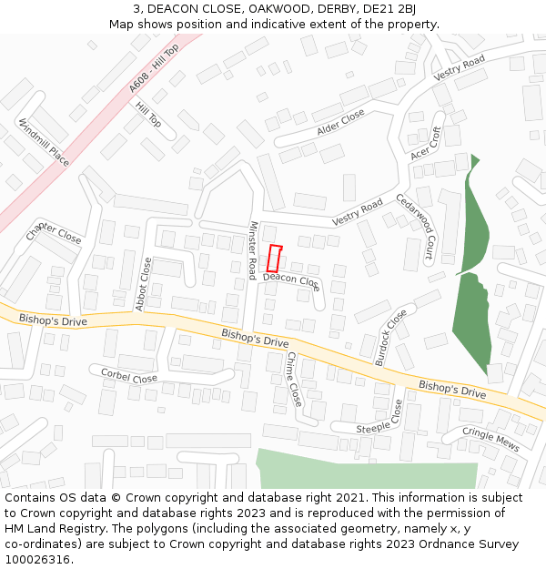 3, DEACON CLOSE, OAKWOOD, DERBY, DE21 2BJ: Location map and indicative extent of plot