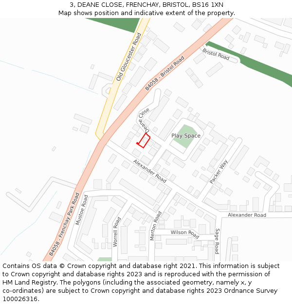3, DEANE CLOSE, FRENCHAY, BRISTOL, BS16 1XN: Location map and indicative extent of plot