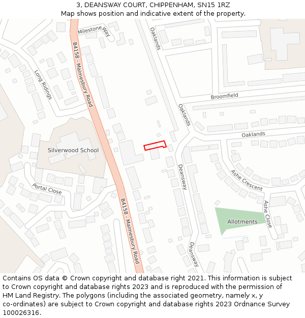 3, DEANSWAY COURT, CHIPPENHAM, SN15 1RZ: Location map and indicative extent of plot