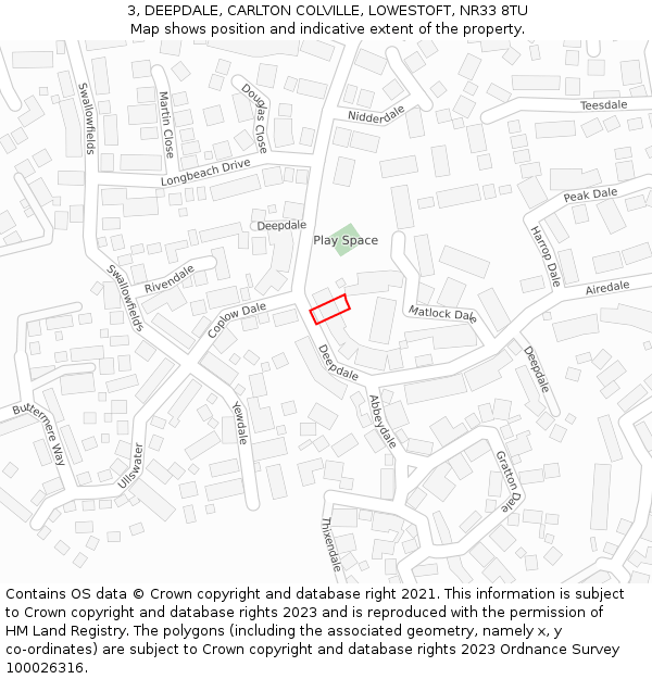 3, DEEPDALE, CARLTON COLVILLE, LOWESTOFT, NR33 8TU: Location map and indicative extent of plot