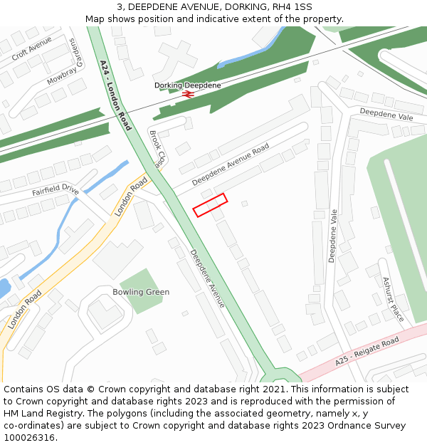 3, DEEPDENE AVENUE, DORKING, RH4 1SS: Location map and indicative extent of plot