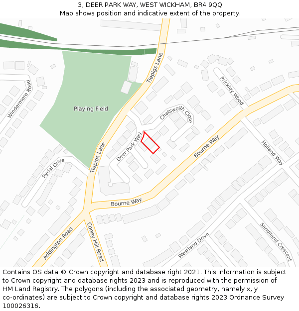 3, DEER PARK WAY, WEST WICKHAM, BR4 9QQ: Location map and indicative extent of plot