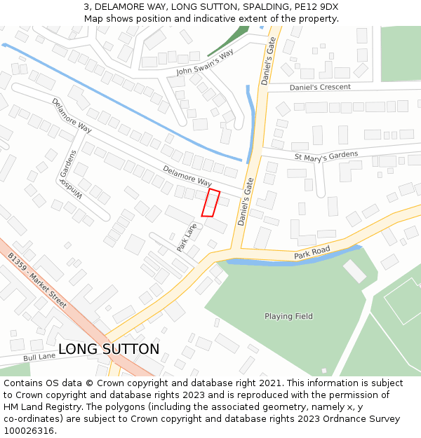 3, DELAMORE WAY, LONG SUTTON, SPALDING, PE12 9DX: Location map and indicative extent of plot
