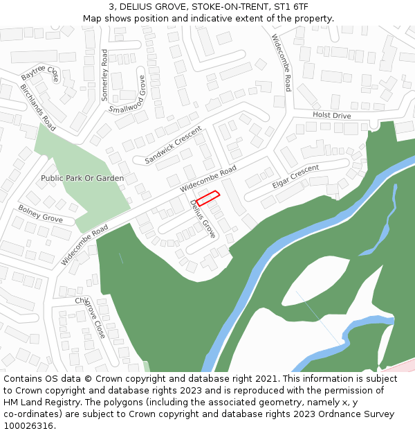 3, DELIUS GROVE, STOKE-ON-TRENT, ST1 6TF: Location map and indicative extent of plot