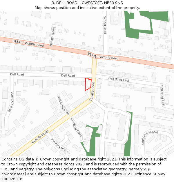 3, DELL ROAD, LOWESTOFT, NR33 9NS: Location map and indicative extent of plot