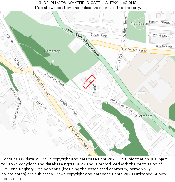 3, DELPH VIEW, WAKEFIELD GATE, HALIFAX, HX3 0NQ: Location map and indicative extent of plot
