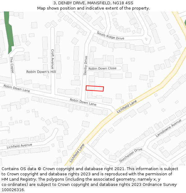 3, DENBY DRIVE, MANSFIELD, NG18 4SS: Location map and indicative extent of plot