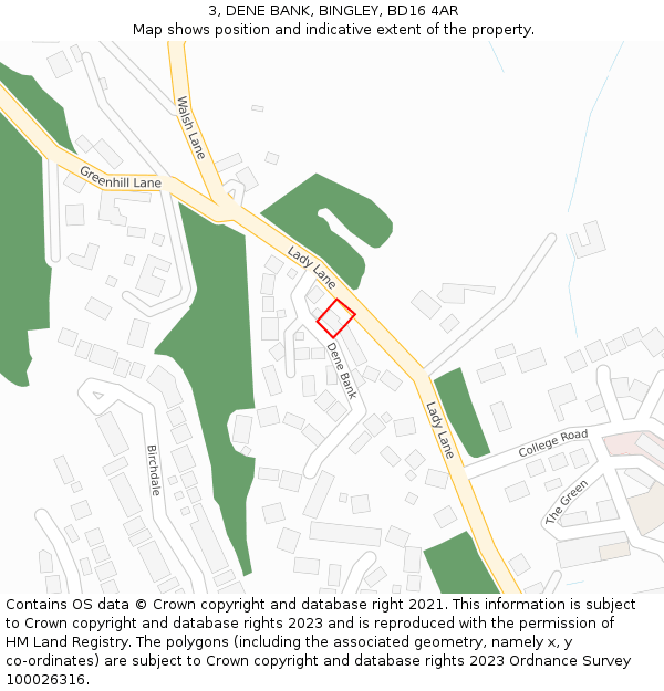 3, DENE BANK, BINGLEY, BD16 4AR: Location map and indicative extent of plot